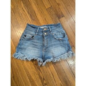 KanCan Women Medium Wash High Rise Frayed Hem Cut-Off Denim Shorts Size 26